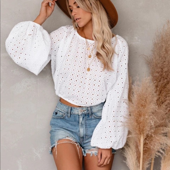 Vici Tops - VICI Collection long sleeve eyelet top